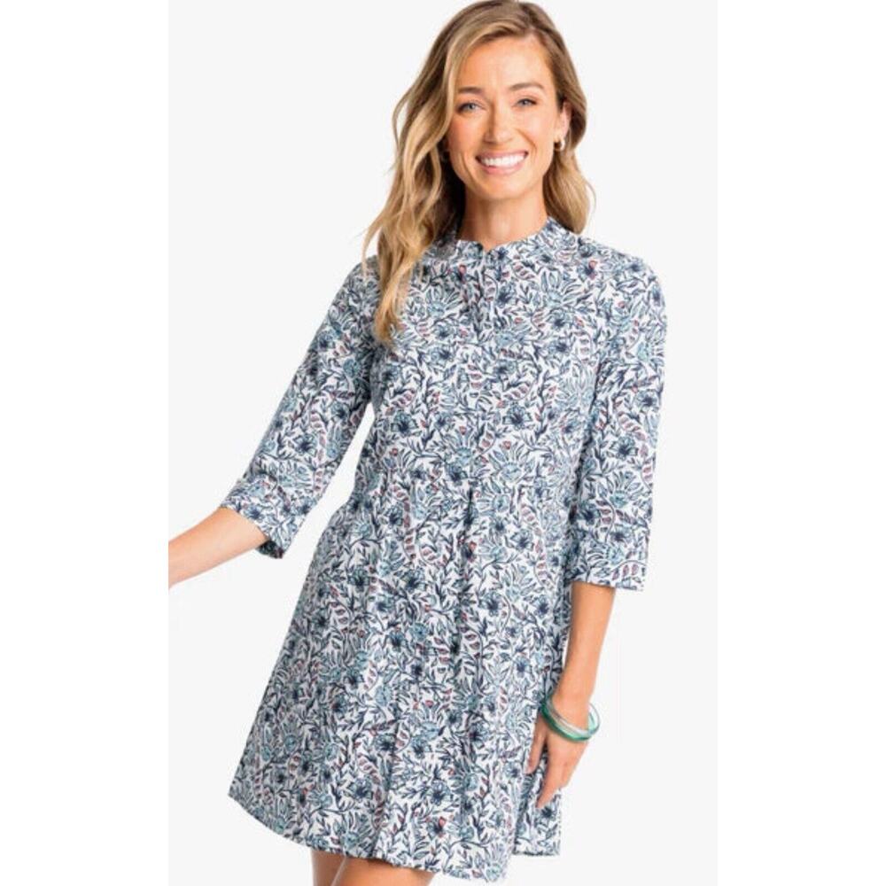 Southern Tide Blue and White Floral Shift Dress